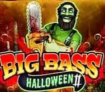 Bigbasshalloween: Un personaje alienígena verde sosteniendo una espada, representado en estilo de dibujos animados. El fondo presenta el texto BIG BASS y HALLOWEENTI en una fuente juguetona.