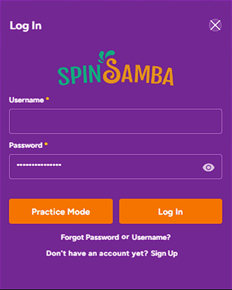 SpinSamba casino login form
