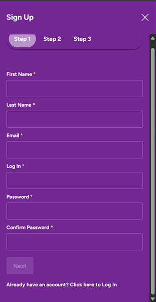 SpinSamba registration step 1 - account details